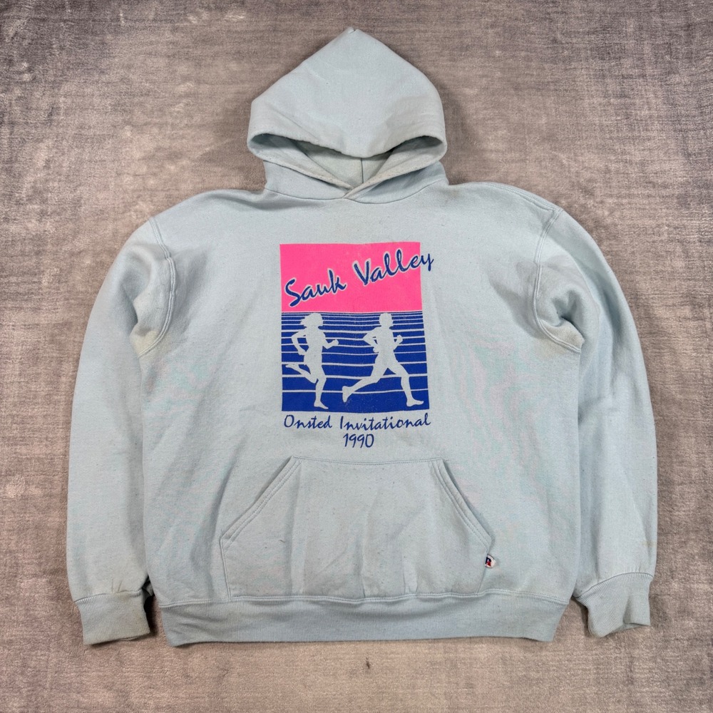 Vintage Russell Athletic Sweatshirt Mens Large Blue 1990 Sauk Valley Running